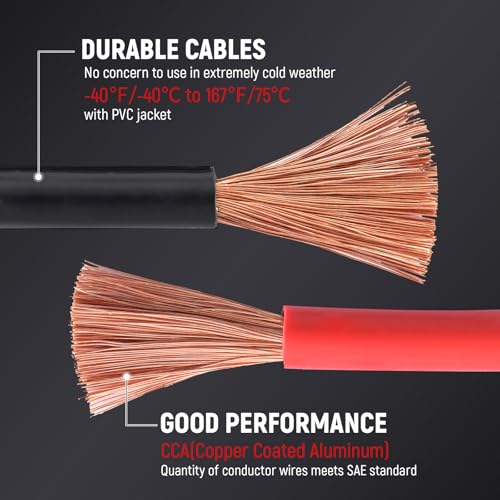 Image of TOPDC 2 Gauge 20ft Jumper Cables - Ultimate Power for Instant Jump Start, Heavy Duty Booster Cables for Car, Truck & SUV Batteries, Includes Carry Bag