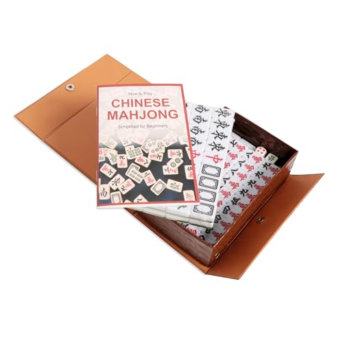 GUSTARIA Travel Mini Mahjong Set, Chinese Mahjong Game Set with 146 Green Tiles(0.9’’), A Brown Carrying Case, Portable & Lightweight for Travel Family Leisure Time