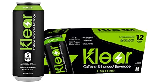 Klear™ Energy Drink, 200 Mg Natural Caffeine Enhanced Beverage, Only 5 Calories Per Can, Natural Flavors, Vitamins C, B3, B6, & B12, 16Oz Cans (12 Pack) (Signature) #TOP5