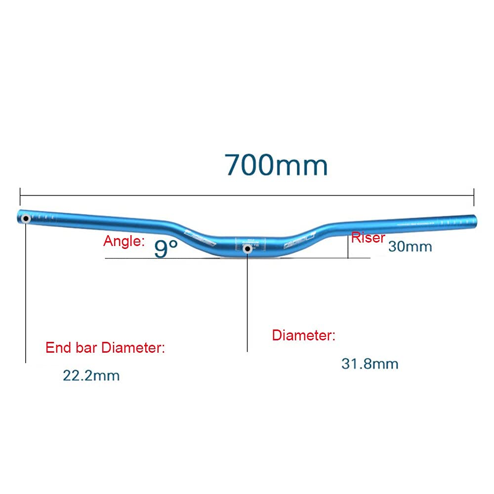 Guidon de vélo extra long en alliage d'aluminium pour VTT, VTT, descente, course 31,8 x 700 mm (bleu)