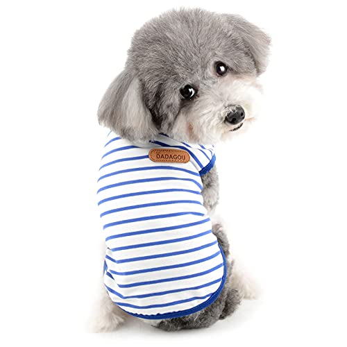 Zunea Dog Shirts for Small Dogs Summer Puppy Pet Clothes T-Shirts Soft Cotton Vest Striped Breathable Sleeveless Tank Top Pet Cats Chihuahua Basic Tee Shirt Apparel for Dogs Girls Boys Blue M - Image 2