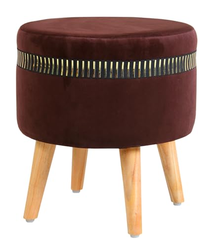 Image of Ottoman Stool for Living Room Foot Rest | Velvet Small Ottoman Foot Stool | Solid Wood Legs | Footstool Puffy for Home, Bedroom & Makeup Table | 16x16x18 Inch, Set of 2 (line Coffee)