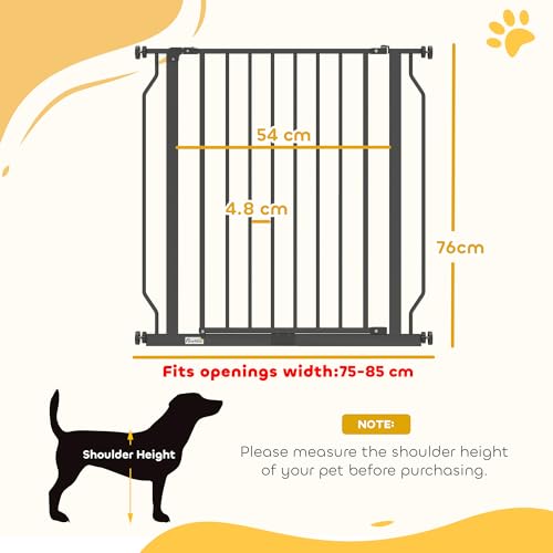 PawHut Dog Gate Wide Stair Gate w/Door Pressure Fit, 75-85W cm, Black - Image 2