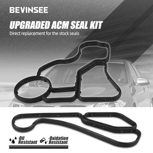 Image of Bevinsee Engine Oil Filtrar Housing Gasket Compatible with N54 N55 S55 N20 N52 E92 E90 E91 E60 E61 E84 323i 325i 328i 328xi 330i 335i 525i 528i X1 X3 X5, Cooler Seal Replace 11428637820, 11428637821