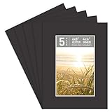 Golden State Art, Pack of 5, Pre-Cut 6x8 Picture Mats Bevel Edge 3.5x5.5 Opening for 4x6 Photos, Black