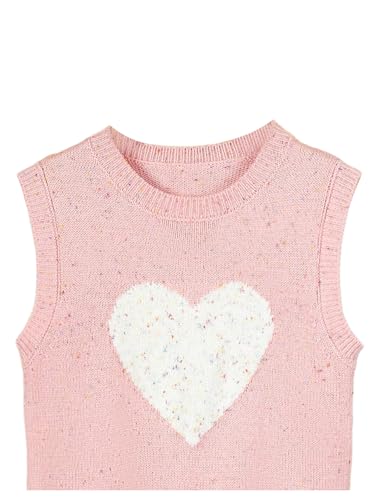 Image of Floerns Toddler Girl's Heart Print Sleeveless Sweater Vest Crew Neck Cute Knitted Pullovers