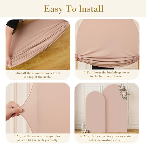 Image of Nude Photo Arch Backdrop Cover Set of 2 Spandex 7.2 and 6ft Arch Covers Stretchy Backdrop Party Arch Stand Covers for Birthday Party Baby Shower Wedding Bridal Shower Banquet Background Decorations
