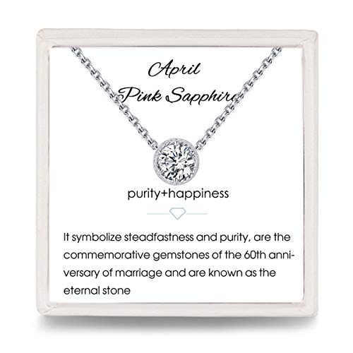 Presentski Collar Mujeres Moissanita de Plata de Ley con Abril Piedra Nacimiento Collar Colgante Solitario Redondo con 5A Circonita 12 Birthstone Joyas de Cristal Regalo de Cumpleaños para Niñas Madre