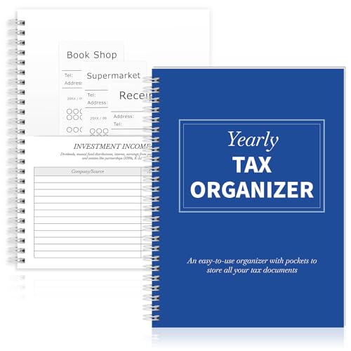 Faccito 1 Pack Yearly Tax Organizer 13" x 9.7" Tax Record Organizer with 12 Pockets Spiral Bound Income Folders Monthly Bill Receipt for Office Home Taxes