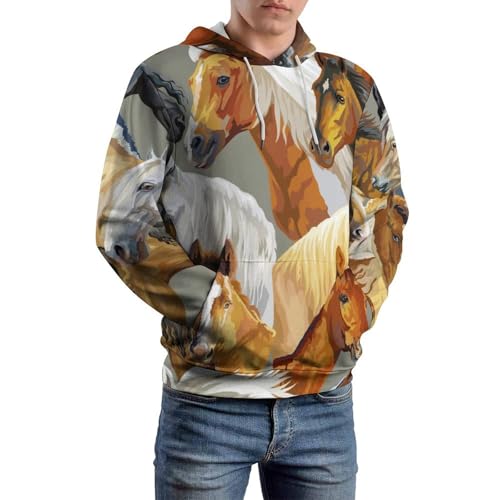 Sweat à capuche aquarelle cheval pull unisexe taille S - 6