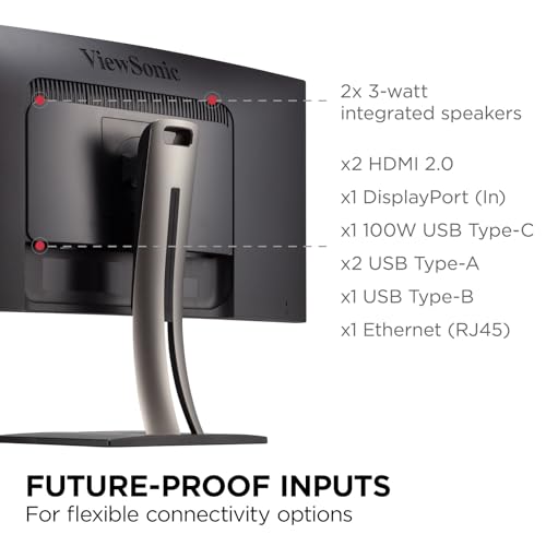 Image of ViewSonic VP3456A 34 Inch 1440p Ultrawide ColorPro Monitor, Curved Display with 100% sRGB and Pantone Validated for Professional Graphic Design, Advanced Ergonomics, 100W USB-C, HDMI, and DP Inputs