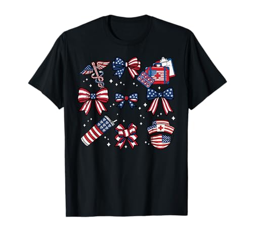 4th of July Nurse Coquette Bow USA Patriotic Scrub Top Women T-Shirt