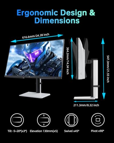 undefined KTC 27 Inch Mini LED Gaming Monitor - 1440P Monitor 2K, HDR1400, 180Hz, Adaptive Sync, 148% sRGB, HDMI 2.0 x 2, DisplayPort 1.4 x 1, Monitors Gamer with Height Angles Adjustable の商品画像 8