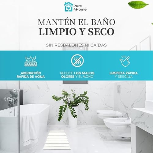 Miniatura 5 de Pure 4home Alfombra Diatomita Baño Plegable Enrollable Alfombrilla De Piedra Diatomita Secado Rápido Antideslizante Y Antibacteriana Tapete Absorbente Para Ducha Y Lavabo Blanco