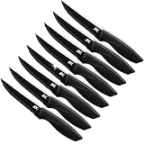 LDC Steak Knives Set of 8 - Black Steak Knife Set & Dinner Knife Set- Stainless Steel, Ultra-Sharp, Scratch Resistant And Rust Proof - Non Stick and Dishwasher Safe - Serrated Steak Knives