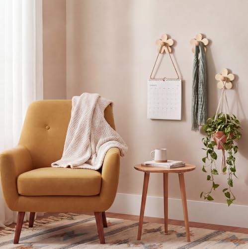 AceOrbit Pcs Daisy Wall Hooks Wood Flower Towel Hooks Cute Flower Decorative Wall Mount Hangers for Bathroom Kitchen Bedroom Home Entryway Decor(3,Wood Color) - 4