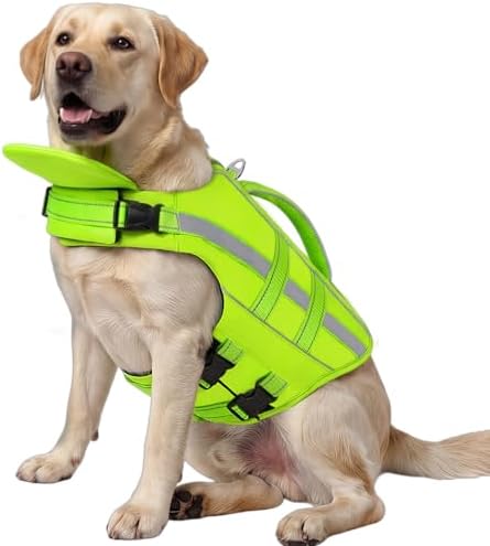 ASENKU Salvagente per Cani - Giubbotto Salvataggio Cane Taglia Piccola Media Grande, Gilet Galleggiante Sicurezza con Maniglia e Anelli D,per Nuoto Piscina Spiaggia Barca L