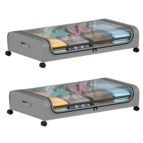 Caluself Mobile Sottoletto con Ruote,armadietto Sottoletto Pieghevole,armadietto Sottoletto Scorrevole con Cassetti in Metallo, Organizzazione e Stoccaggio Vestiti(Grigio-2)