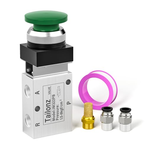 TAILONZ PNEUMATIC Green 1/4”NPT Manual Control type Mushroom Push Button 3 Way 2 Position Pneumatic Control Mechanical Valve by TAILONZ PNEUMATIC - Used condition - US$15.35