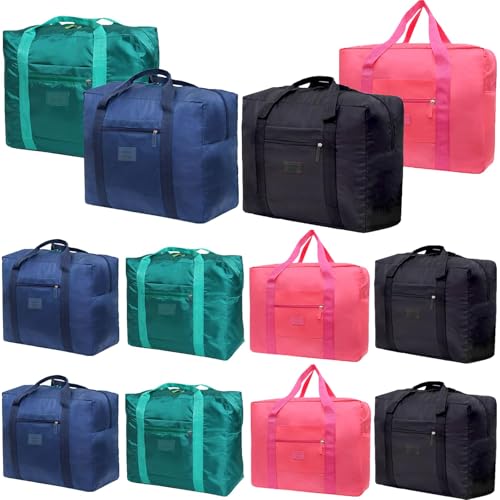 Travel Duffel Bags 12 PCS Foldable Travel Bag Tote Carry on Luggage Waterproof Sports Gym Bag Lightweight Large Weekender Overnight Bag for Women and Men (12 PCS)