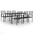 AGANS Stylish 7 Piece Patio Dining Set for Outdoor Dining, Durable Glass Top Table with 6 Comfortable Chairs, Black