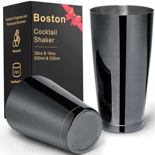 Coctelera de acero inoxidable de 18 y 28 onzas, el juego de 2 piezas negro ideal de barman 2