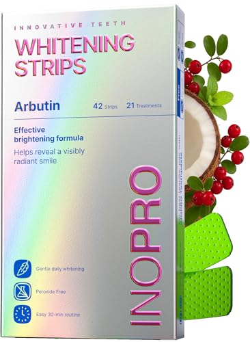 Image of InoPro Teeth Whitening Strips 21 Treatments Kit - Teeth Whitener, Peroxide Free, Green White Strips for Teeth Whitening with Arbutin, Coconut Oil, Deep Stains Removal (42 Strips)