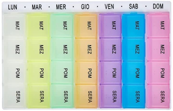 옆 view of the GIMA 25763 Weekly Pill Organizer, highlighting its slim profile.