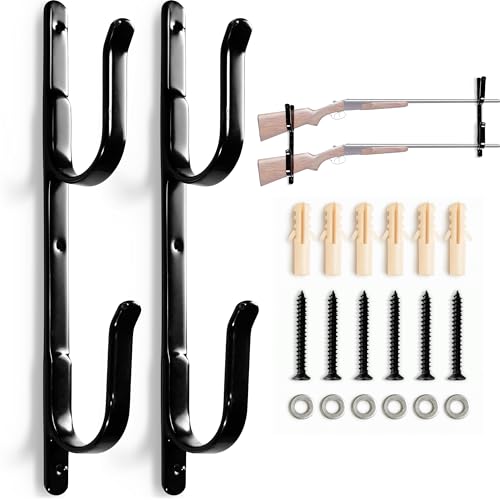 Rifle Rack Wall Mount, 13" Steel Gun Rack Holds Rifles, Shotguns & Pistols, Space-Saving Truck Firearm Storage Hooks, 2 Pack