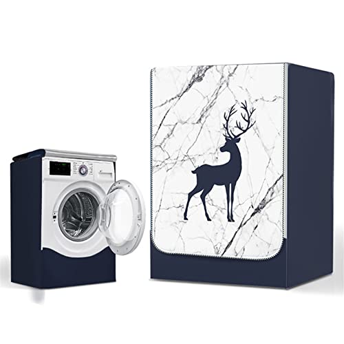 Odot Washer Dustproof Cover Front Load, Washing Machine Dryer Protector Sunscreen Waterproof Tumble Dryer Case Protective Cover for Most Front Loadi (Marble elk,M)