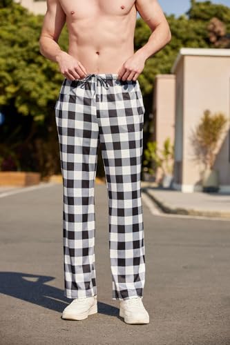 Ekouaer Men's Pajama Pants Plaid Pj Lounge Pants Soft PJ Bottoms with Pockets & Drawstring S-XXL4