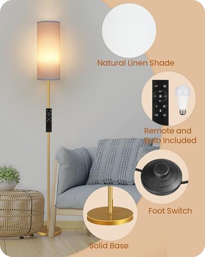 Image of Set of 2 Dimmable Floor Lamps for Living Room with 2 Remotes and Foot Switch, 64.4 inchModern Standing Lamp, Corner Lamp for Bedroom, Bulb Included, 3000K-6500K, White and Gold DCW06LDP205W1