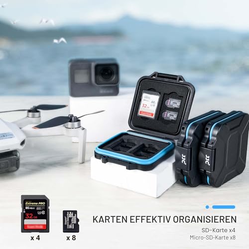 JJC Speicherkarten Hülle Schlanker Halter für 4 SD SDXC SDHC und 8 Micro SD Micro SDXC Micro SDHC TF Karten, Wasserbeständiger Stoßfest Tragbare SD Card Aufbewahrungsbox Organizer