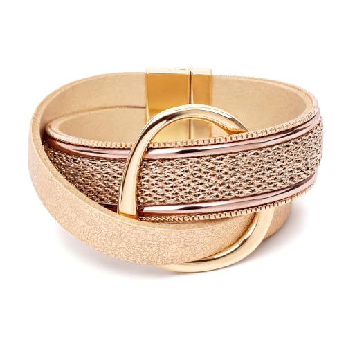 Edoneery Leather Wrap Bracelets for Women, Boho Stacked Cuff Bangle