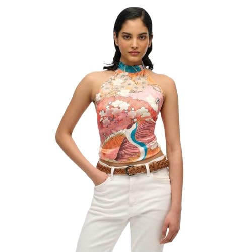Superdry Damen Jacquard-Oberteil mit Nackenträger Kam Korallrot 42