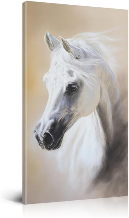 Poemwish White Horse Canvas Wall Art Elegant Horse Portrait Painting Animal Artwork Modern Wall Decor for Living Room Bedroom Office 16x12inch