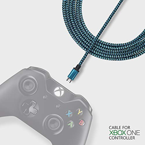 6.6ft Braided Charger Cable for PS4 DualShock and Xbox One Controller | Ideal Length Xbox and PS4 Controller Charging Cable | 1 Year Replacement Warranty (1 Pack, Blue)