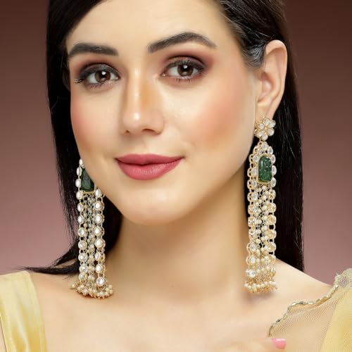 Image of Karatcart Gold Plated Pink Meena Lotus Design Kundan Dangler Earrings for Women (color may slightly vary due to photographic effect)