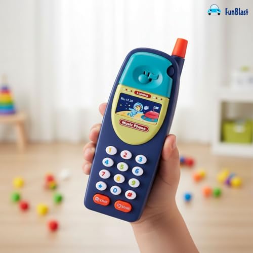 Image of FunBlast Cartoon Musical Mobile Phone for Kids, Mobile with Light & Sound Toys for Babies | Educational Toys for Kids 3+ Years /Boys /Girls-1 Unit (Blue-A)