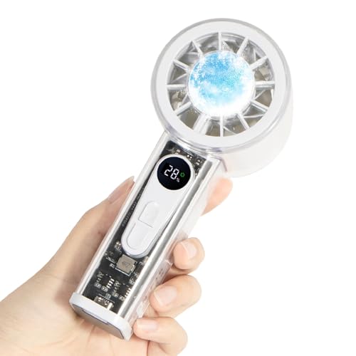 Oramuon Ventilateur Portable Rechargeable 5000mAh (avec fonction de refroidissement) — Mini Ventilateur de Poche 6 Vitesses, Autonomie maximale 15h, Écran LED — Indispensable pour Concerts, Voyages
