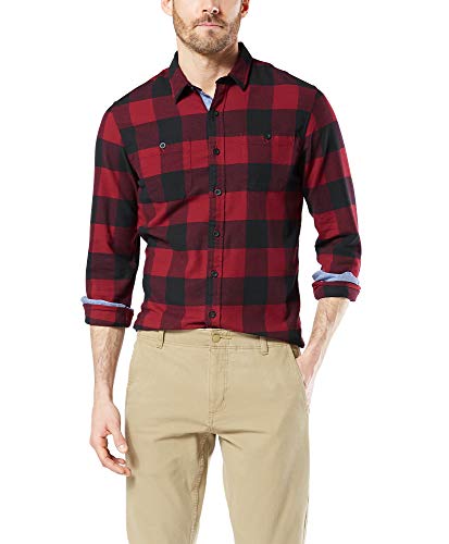 Dockers Men's Long Sleeve Smart Temp Flannel Shirt, Border Biking Red, XXL