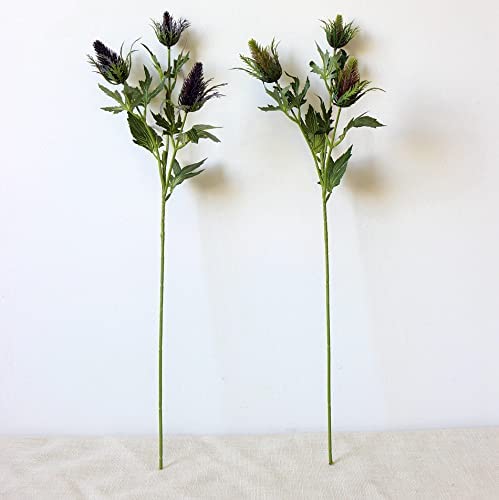 Allinlove 4 Bundles Artificial Thistle Spray Eryngo Fake Eryngium Sea Holly Flowers Bouquet Wedding Home Shop Office Restaurant Party Decor Table Centerpiece Flowers Arrangement (Purple Gray) #TOP4