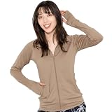 [FELLOW] ラッシュガード UVカット 接触冷感 フードなし レディース スタンドカラー ジップ スタンド衿 長袖 UPF50+ 杢ベージュ 3Lサイズ