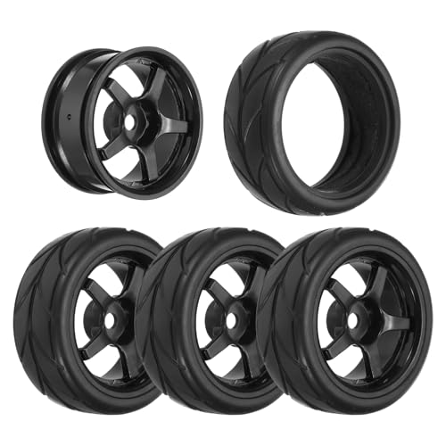 uxcell 4-Pair High-Grip RC Car Tire & Wheel Set for 1/10 Scale On-Road Touring Cars - Soft Rubber Tyres with 12mm Hubs, Black, Type D