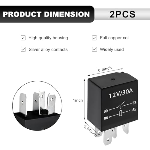 ZNDAW 2 PCS 4 Pin Car Starter Relay, 12V 30A Multi-Purpose Auto Relays, Heavy Duty Standard Relays Replacement for Vehicle Motor, Waterproof Auto Relay Switch, Car Accessories