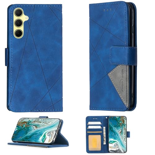 Aroepurt Case Compatible for Samsung Galaxy A35 5G Phone Case Cover [with Tempered Glass Screen Protector] Flip Stand Cover PU Leather Wallet Case Blue