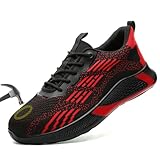 Woflebel Chaussures de Sécurité Hommes Chaussure de Chantier Femme Basket Securite Embout de Protection en Acier Respirantes Antidérapant Noir Rouge 45EU