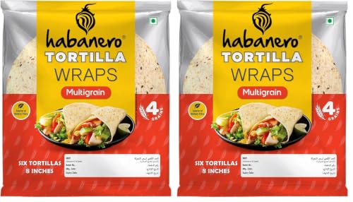 Image of Habanero Multigrain Tortilla Wraps | Soft Wraps with Multigrain, Ragi, Oats & Barley | Ready to Eat | 6 Pieces | 330g (Pack of 2)