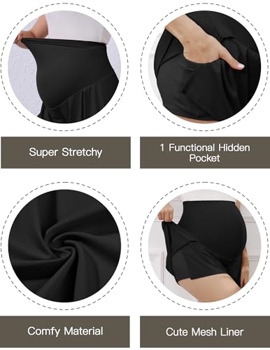 Image of PACBREEZE Women's Maternity Shorts Over Belly Quick Dry Workout Athletic Running Shorts with Zipper Pockets