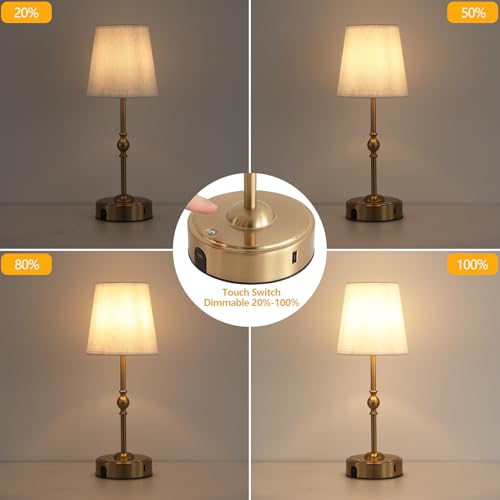MEIXISUE Cordless Rechargeable LED Table Lamp with Dimmer,Nightstand Lamp with USB Port,Antique Brass Portables Outdoor Lamp, Battery Operated Lamp for Patio Bedroom Bedside Balcony Camping Bar RV - Thumbnail 3
